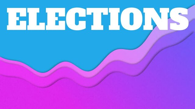 Animation of elections text over purple shapes on blue background