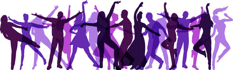 Obraz na płótnie Canvas people dancing crowd disco silhouette on white background isolated vector