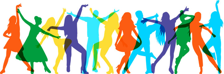people dancing crowd silhouette on white background isolated vector