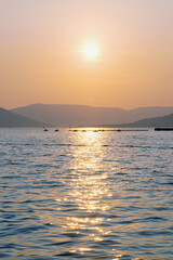 Autumn sunset, beautiful Mediterranean landscape. Montenegro, Adriatic Sea, Kotor Bay