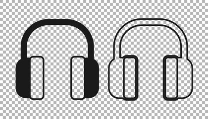 Black Noise canceling headphones icon isolated on transparent background. Headphones for ear protection from noise. Vector