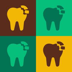 Pop art Broken tooth icon isolated on color background. Dental problem icon. Dental care symbol. Vector