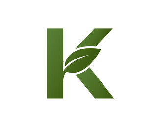 letter k with leaf logo. alphabet logotype design. eco friendly, ecology and environment symbol. isolated vector image