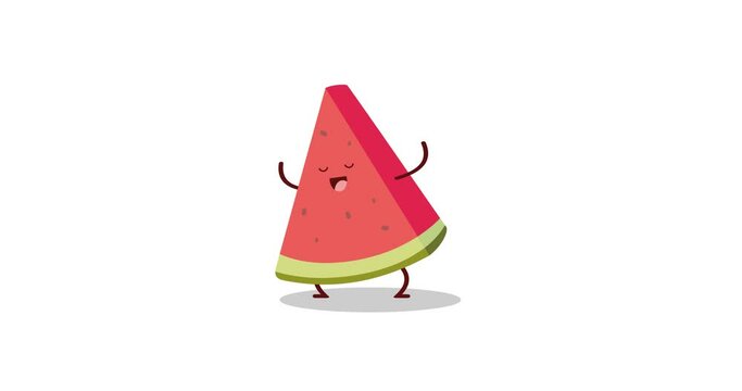 cartoon animation of cute dancing watermelon character
