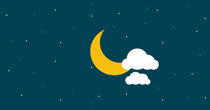 animated cartoon background of moon and clouds at night with twinkling stars