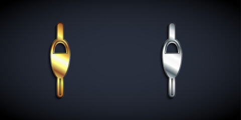 Gold and silver Fishing float icon isolated on black background. Fishing tackle. Long shadow style. Vector