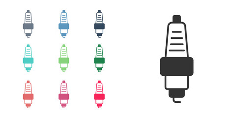 Black Car spark plug icon isolated on white background. Car electric candle. Set icons colorful. Vector