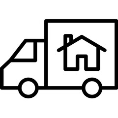 Real Estate, Moving house service, truck van, House, vehicle, delivery, home, professional, resident, property, icon, line, Moving, move, transport, transportation, car, truck, lorry, tractor, house, 