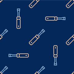 Line Screwdriver icon isolated seamless pattern on blue background. Service tool symbol. Vector