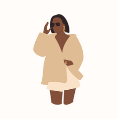 Stylish woman in fashionable clothes.  Girl in modern fashion style. Woman in casual clothes. Flat vector illustration isolated on white background