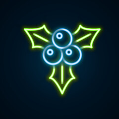 Glowing neon line Branch viburnum or guelder rose icon isolated on black background. Merry Christmas and Happy New Year. Colorful outline concept. Vector