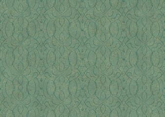 Fototapeta premium Hand-drawn unique abstract seamless ornament. Dark green on light cold green background, with splatters of golden glitter. Paper texture. Digital artwork, A4. (pattern: p08-1c)