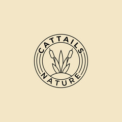 cattail grass badge logo line art vector illustration design