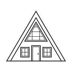 A-frame house. Doodle sketch icon of tiny cozy home. Isolated vector illustration.