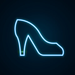 Glowing neon line Woman shoe with high heel icon isolated on black background. Colorful outline concept. Vector