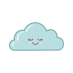 Cute funny cloud icon with kawaii face isolated on white background.