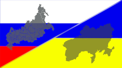 ukraine vs Rossi flag and outline of the country