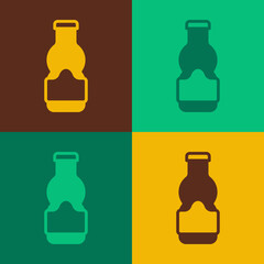 Pop art Sauce bottle icon isolated on color background. Ketchup, mustard and mayonnaise bottles with sauce for fast food. Vector