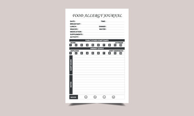Food allergy journal KDP Interior design.  Printable logbook
