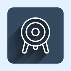 White line Target sport icon isolated with long shadow background. Clean target with numbers for shooting range or shooting. Blue square button. Vector