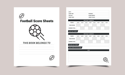 Football Score Sheets log book KDP Interior design.  Printable logbook