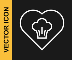 White line Chef hat icon isolated on black background. Cooking symbol. Cooks hat. Vector