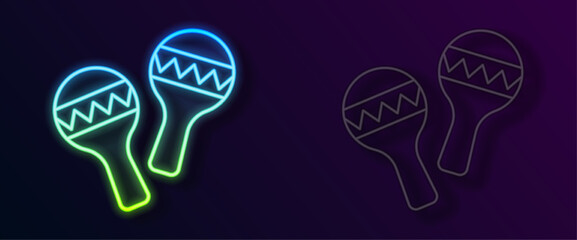 Glowing neon line Maracas icon isolated on black background. Music maracas instrument mexico. Vector