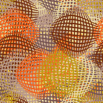 Seamless grid pattern with colorful grunge  checkered salient round elements