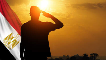 Egypt army soldier silhouette. National flag.