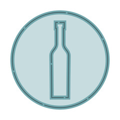 Illustration of bottle of vodka in flat style in form of thin lines. In the form of background is circle of color drinks. Isolated object design beverage. Simple icon for restaurant, pub, party