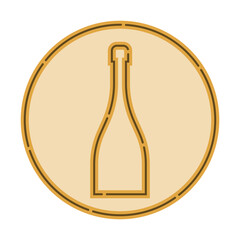 Illustration of bottle of champagne in flat style in form of thin lines. In the form of background is circle of color drinks. Isolated object design beverage. Simple icon for restaurant, pub, party