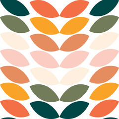 Leaves or grains of different colors on a white background. Seamless cute geometric pattern. Vector.