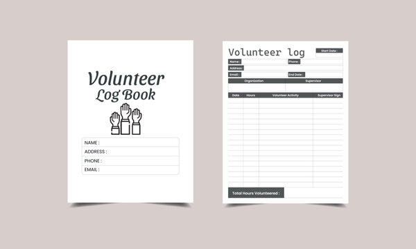 Volunteer log book KDP Interior design.  Printable logbook