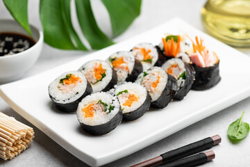 Gimbap or kimbap, korean rolls, traditional dish, selective focus