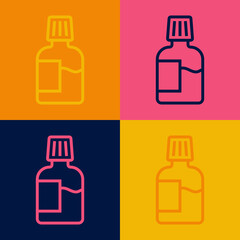 Pop art line Mouthwash plastic bottle icon isolated on color background. Liquid for rinsing mouth. Oralcare equipment. Vector