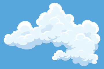 Cartoon clouds. Abstract white cloudscape icon symbol. Vector cloudy landscape or simplicity nature aerial panorama. Round shapes in flat style