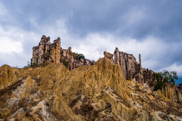 Los Estoraques Unique Natural Area, national park in the&nbsp;Cordillera Oriental of Colombia,&nbsp;Norte de Santander Department. Large brownstone pedestals and columns formed by erosion. Travel destination