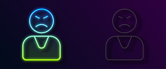 Glowing neon line Angry customer icon isolated on black background. Vector