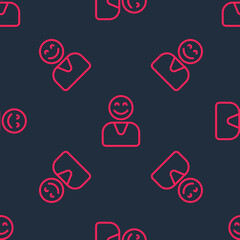 Red line Happy customer icon isolated seamless pattern on black background. Vector