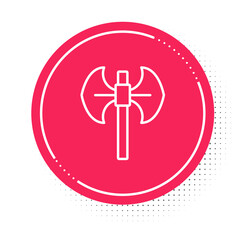 Fototapeta premium White line Medieval poleaxe icon isolated on white background. Red circle button. Vector