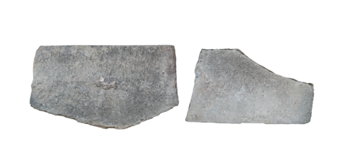 empty antique large square plaques of stone with irregular edges and carved texture isolated on white background