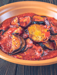 Fried eggplant with tomato sauce