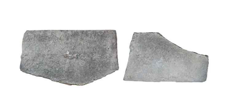 empty antique large square plaques of stone with irregular edges and carved texture isolated on white background