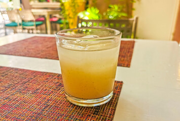 Guanabana fruit juice in restaurant PapaCharly Playa del Carmen Mexico.