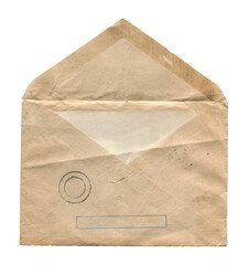 old vintage aged open paper envelope isolated on white