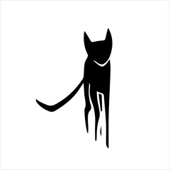 Black cat sihouette, isolated vector. Standing cat