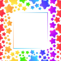 Cute Colorful Rainbow Stars Border and Frame on transparent Background Illustration.