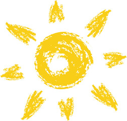Hand drawn Sun sketch of chalk or crayon on transparent background.
