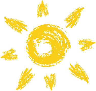 Hand drawn Sun sketch of chalk or crayon on transparent background.