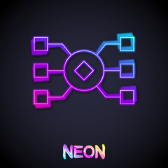 Glowing neon line Neural network icon isolated on black background. Artificial intelligence AI. Vector